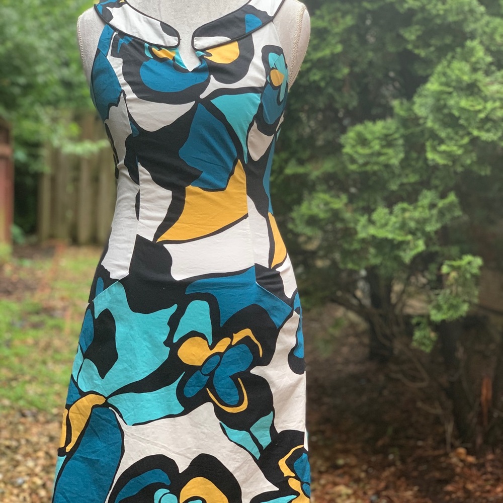 BCBG Blue Black Sheath Midi Dress